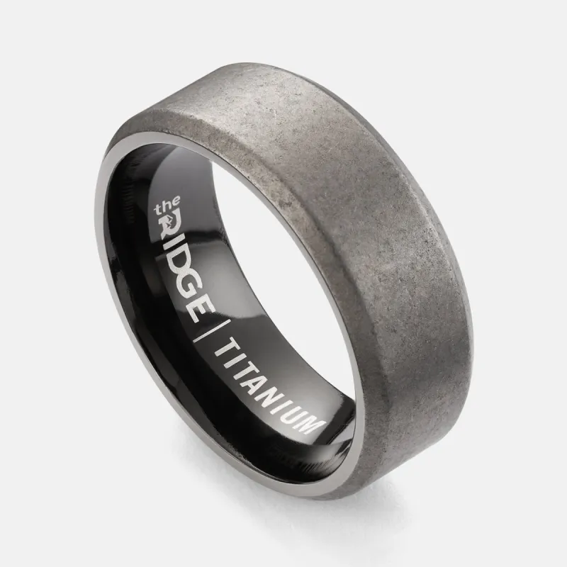 Ridge 8mm Beveled Ring Set - Stonewashed Titanium sold by The Ridge