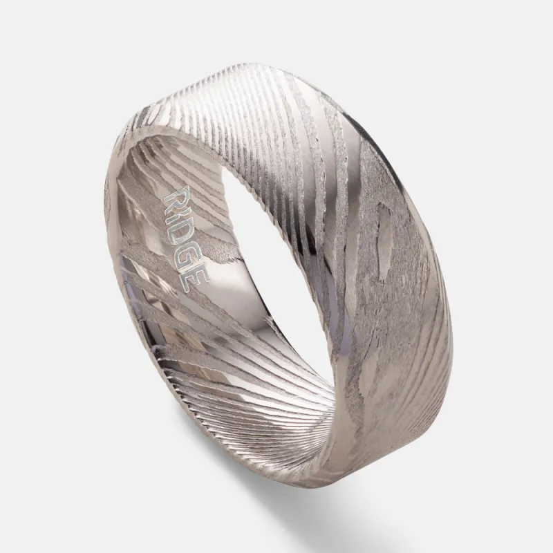 Ridge 8mm Beveled Ring Set - Damascus sold by The Ridge
