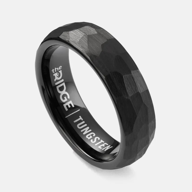 Ridge 6mm Hammered Ring Set - Royal Black sold by The Ridge