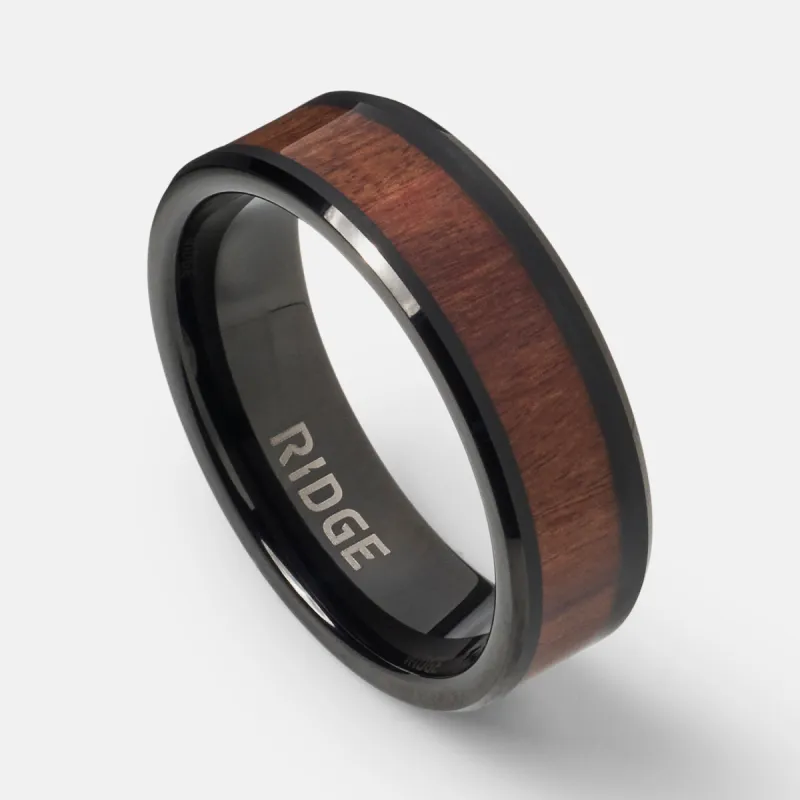 Ridge 8mm Beveled Ring Set - Mopane Wood sold by The Ridge