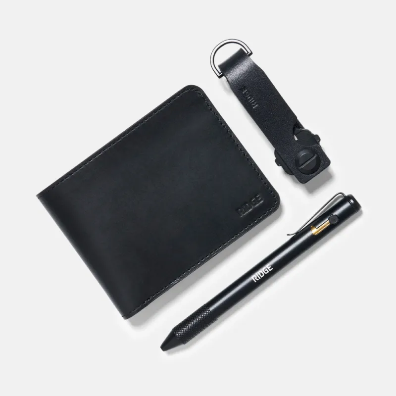 Daily Writer Kit - Billfold - Midnight Black Leather sold by The Ridge