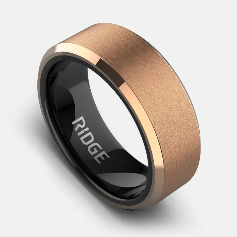 Ridge 8mm Beveled Ring Set - 18K Rose Gold sold by The Ridge