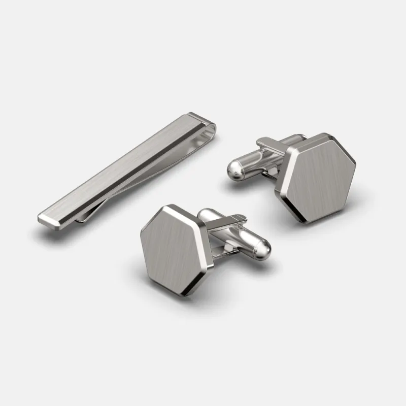 Tie Bar & Cufflinks Kit - Platinum sold by The Ridge