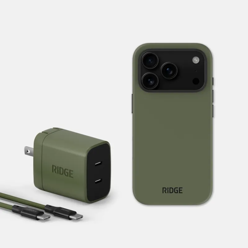 Everyday Charging Kit - Power Adapter + iPhone 17 Pro - Matte Olive sold by The Ridge