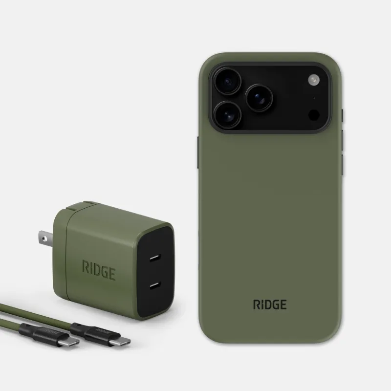 Everyday Charging Kit - Power Adapter + iPhone 17 Pro Max - Matte Olive sold by The Ridge