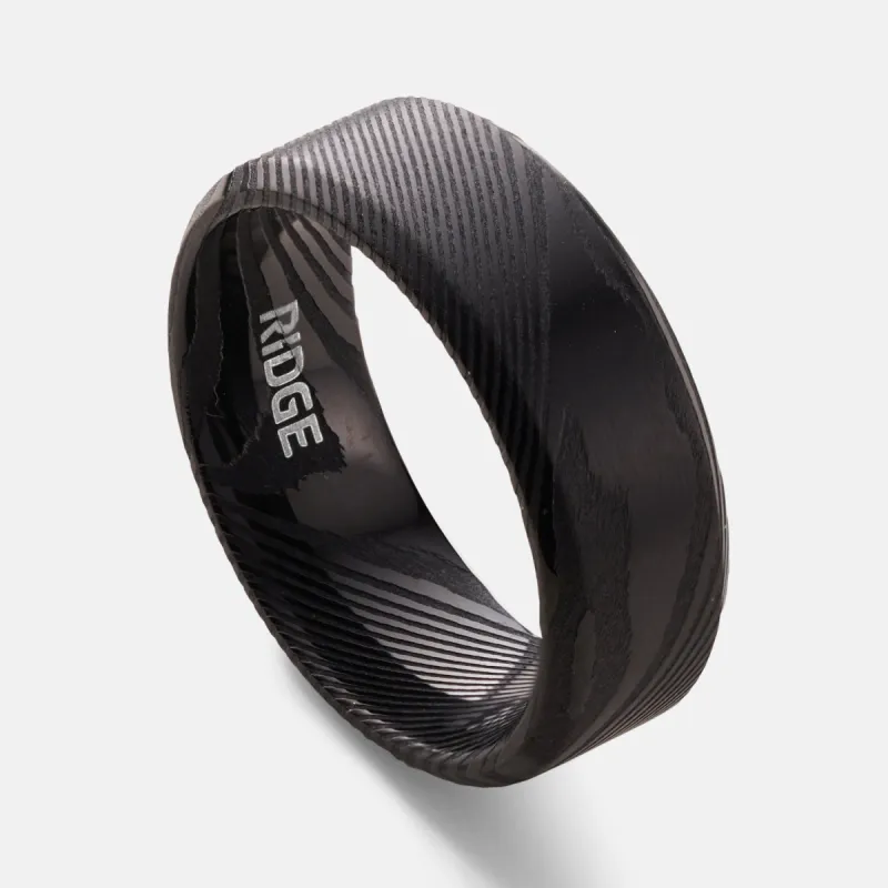Ridge 8mm Beveled Ring Set - Black Damascus sold by The Ridge