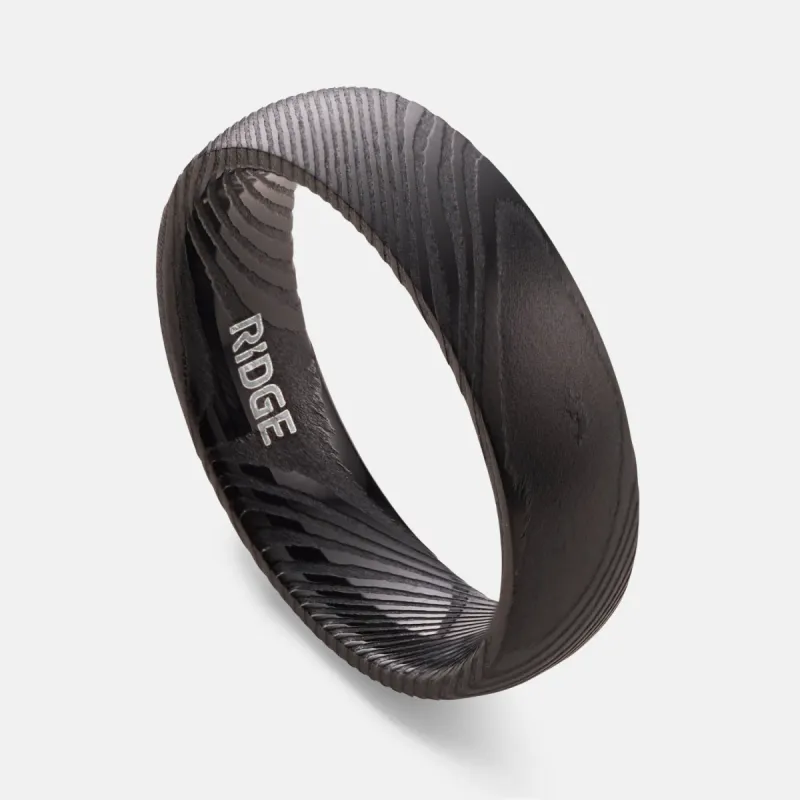 Ridge 6mm Rounded Ring Set - Black Damascus sold by The Ridge
