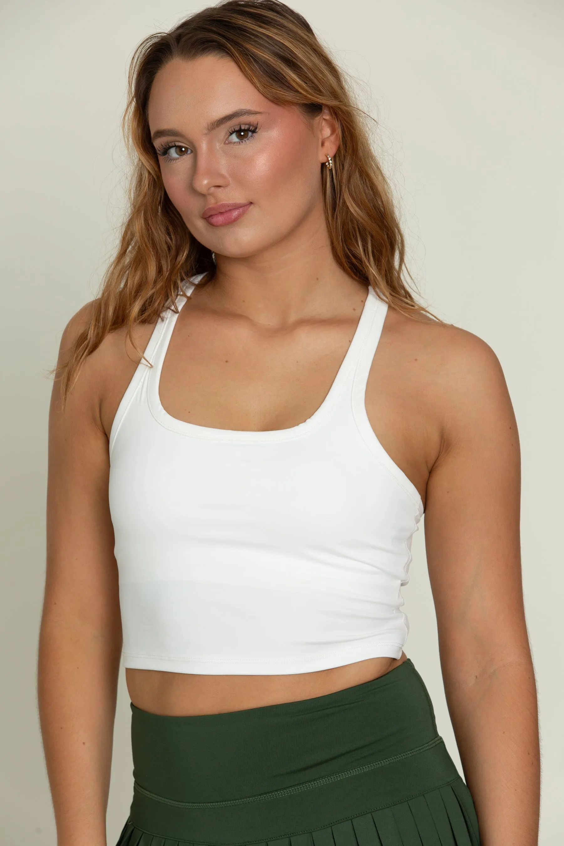 White Racerback Crop Tank sold by Gold Hinge product image thumbnail 4
