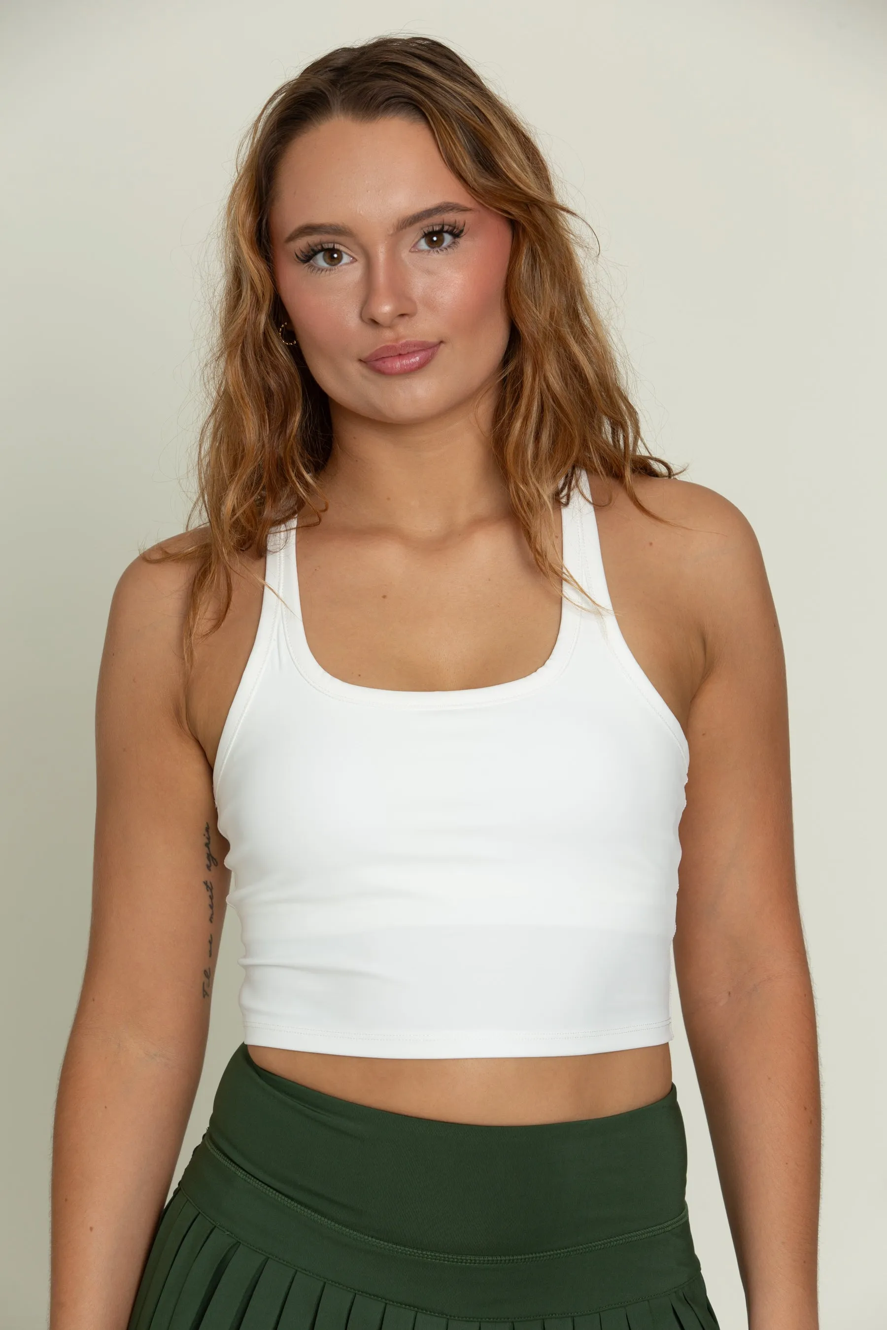 White Racerback Crop Tank sold by Gold Hinge