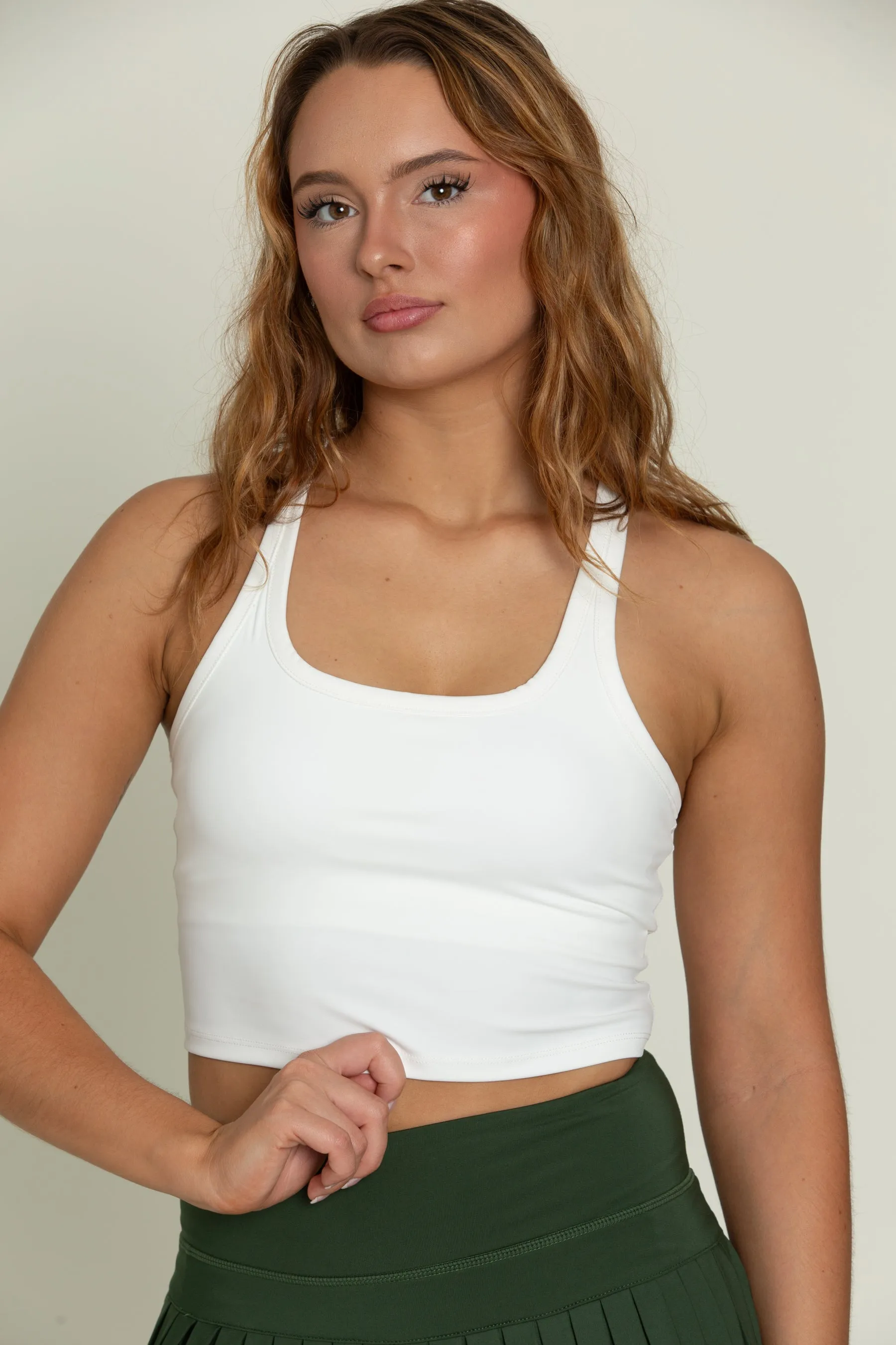 White Racerback Crop Tank sold by Gold Hinge product image thumbnail 2