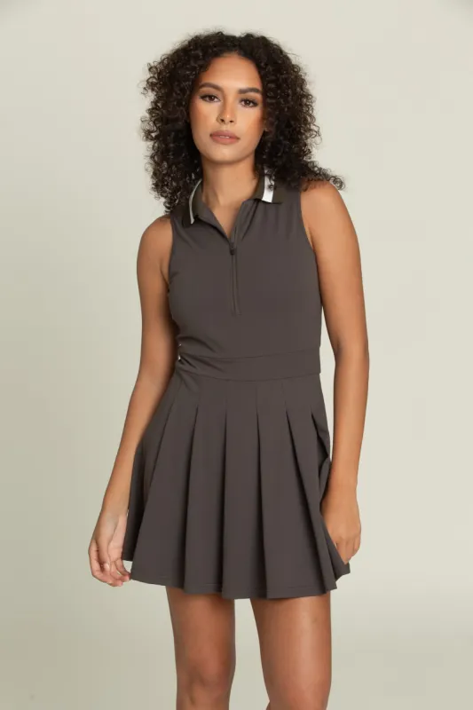 Army Green Pleated Lined Collar Tennis Dress sold by Gold Hinge