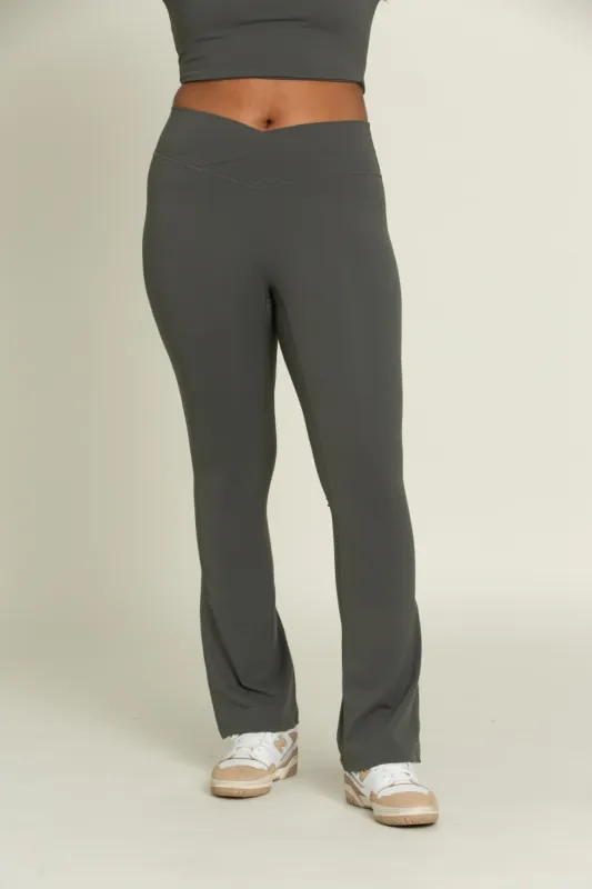 Dull Pine Flare Yoga Pants sold by Gold Hinge