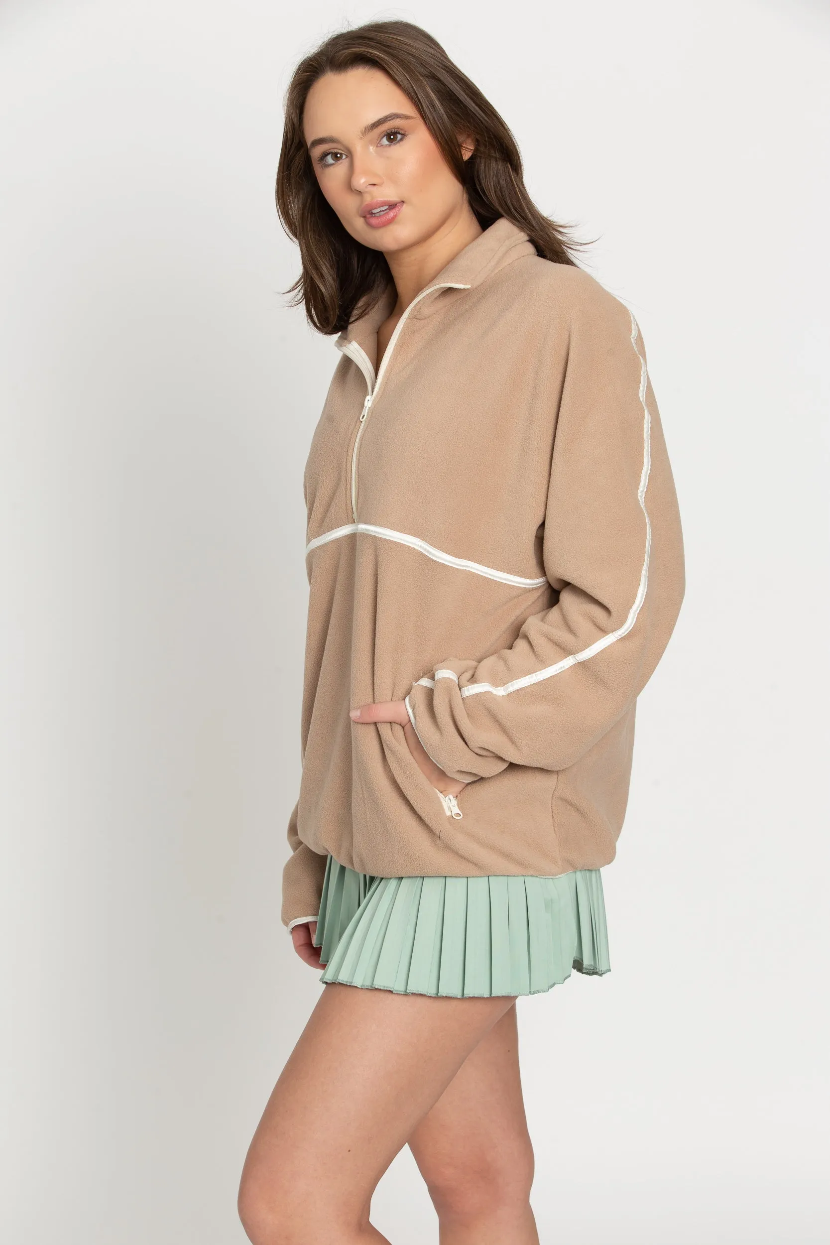 Beige Minimalistic Half-Zip Pullover sold by Gold Hinge product image thumbnail 3