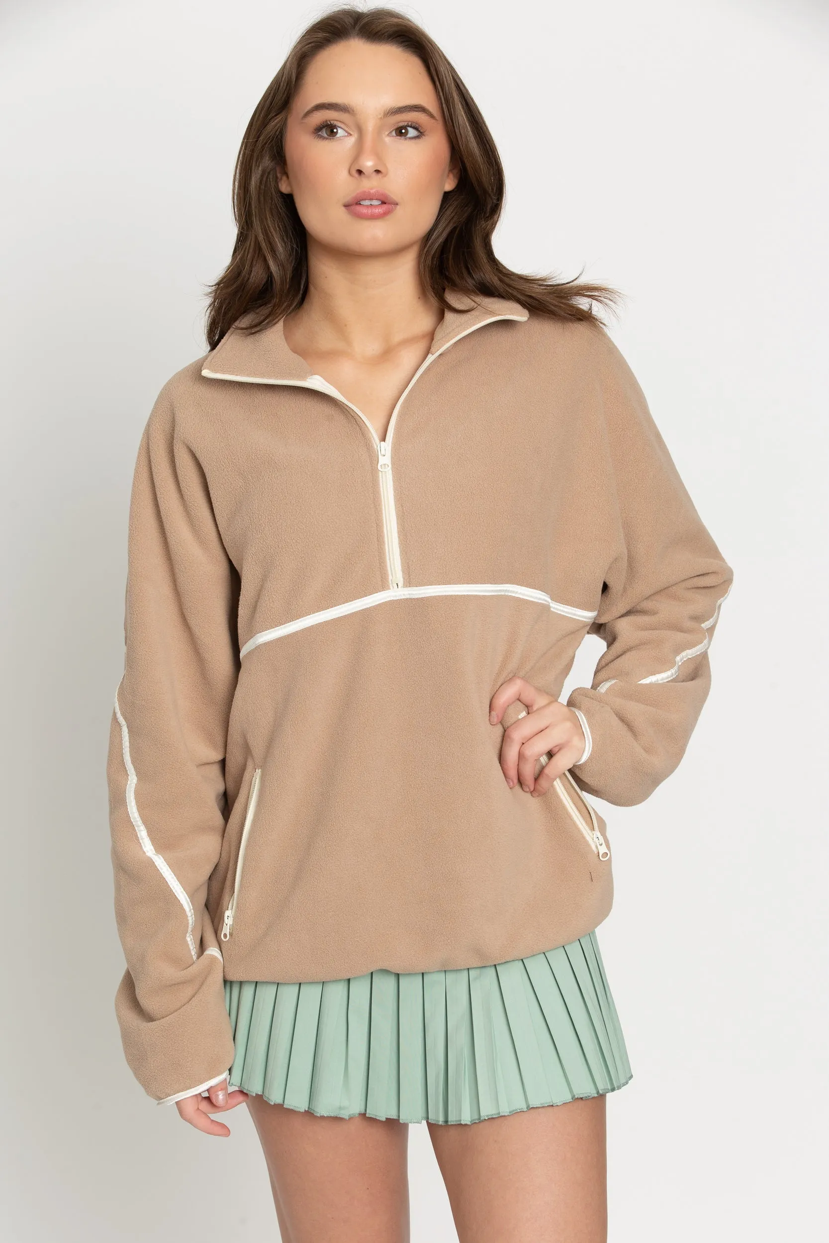 Beige Minimalistic Half-Zip Pullover sold by Gold Hinge product image thumbnail 2