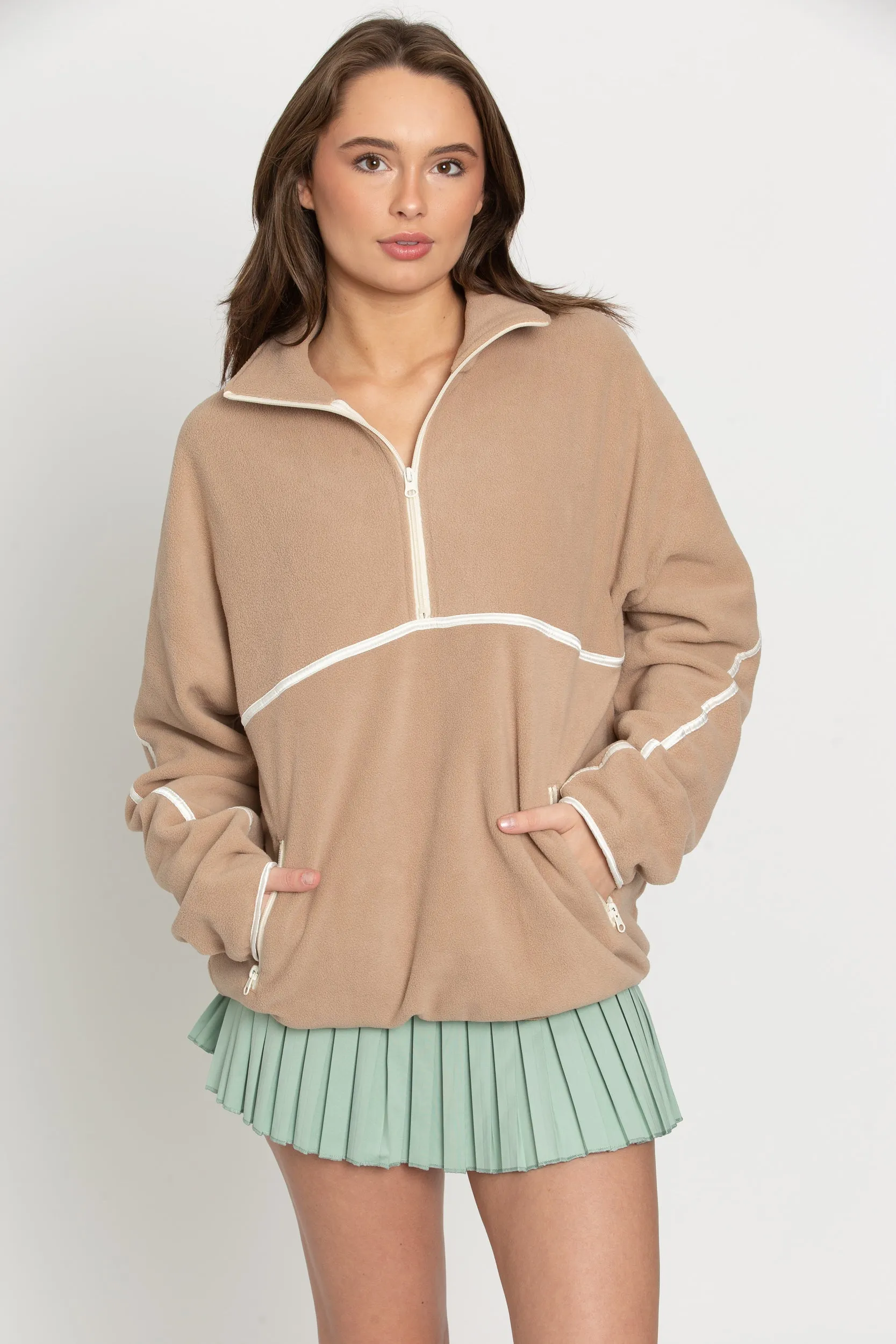 Beige Minimalistic Half-Zip Pullover sold by Gold Hinge