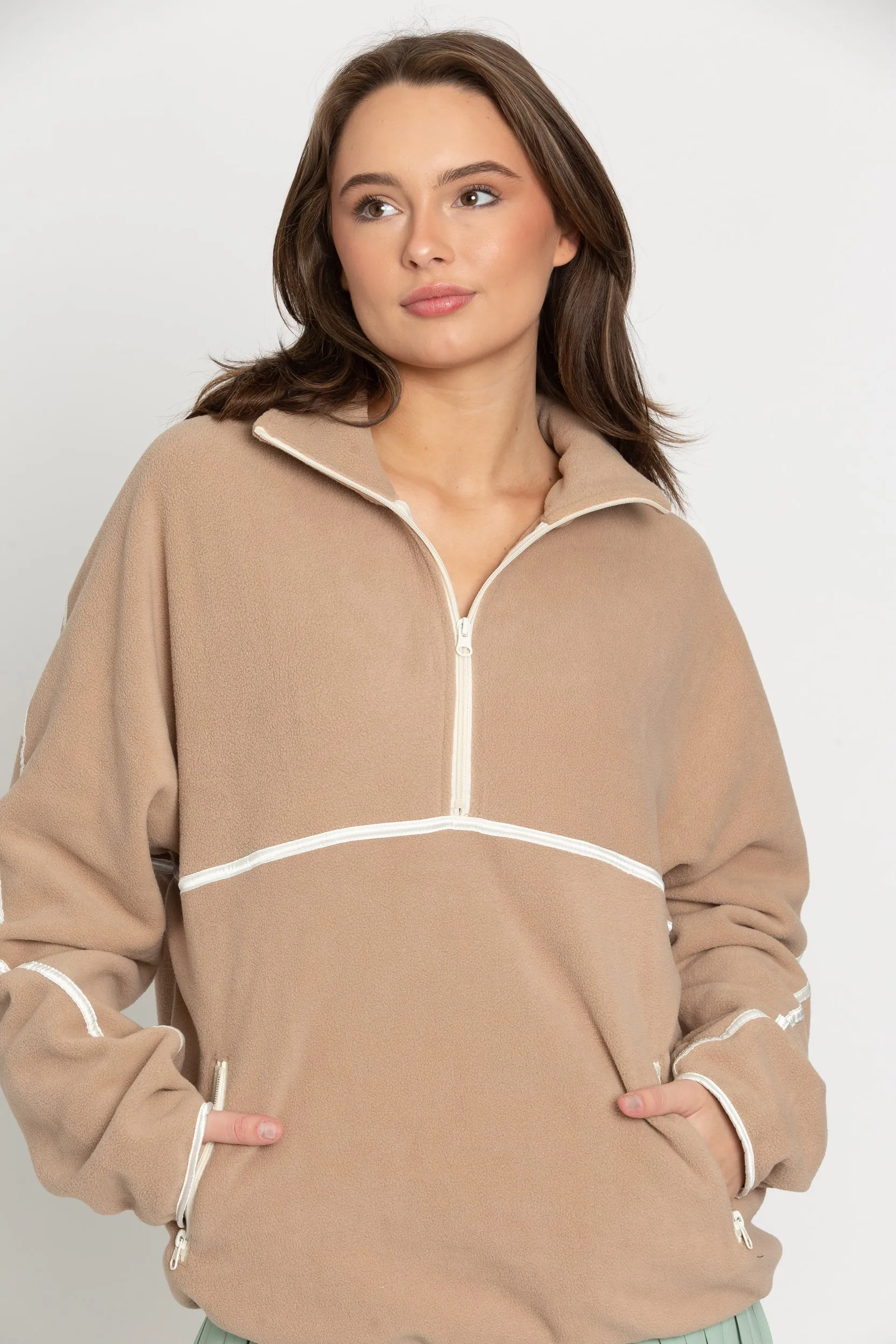 Beige Minimalistic Half-Zip Pullover sold by Gold Hinge product image thumbnail 5