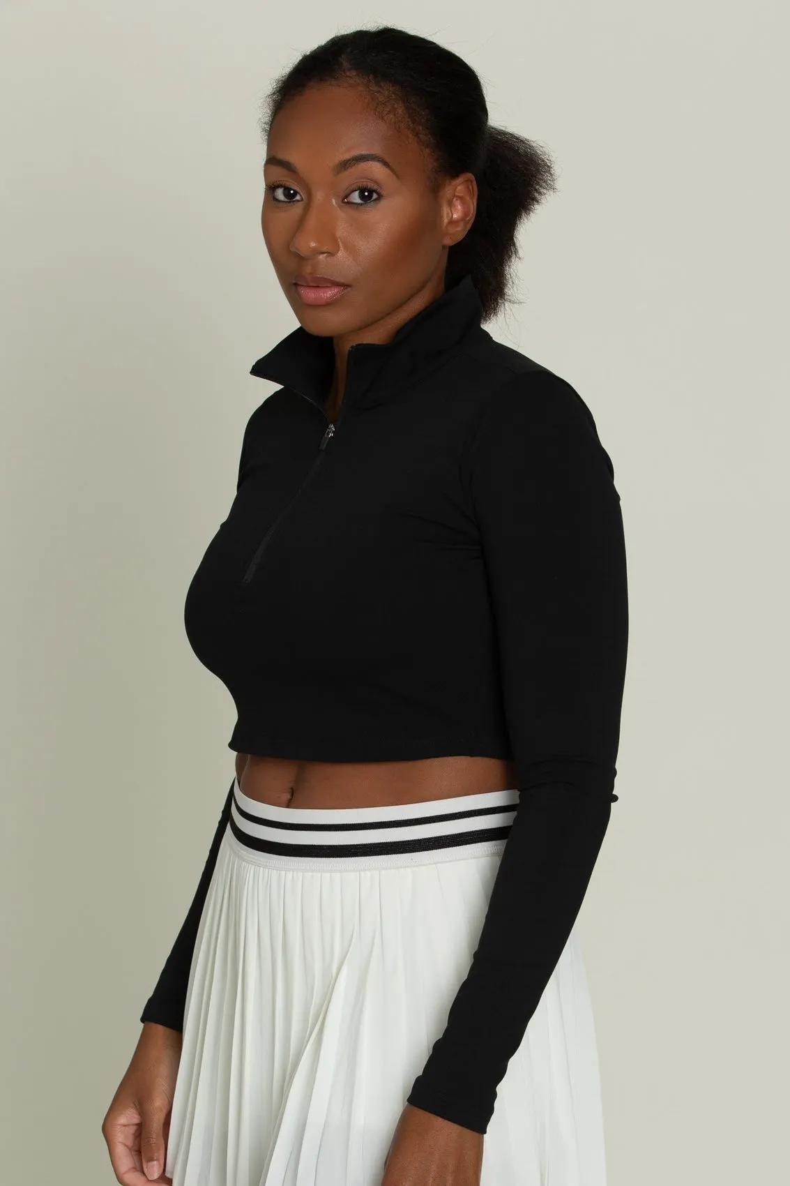 Black Athletic Half-Zip Crop Top sold by Gold Hinge product image thumbnail 2