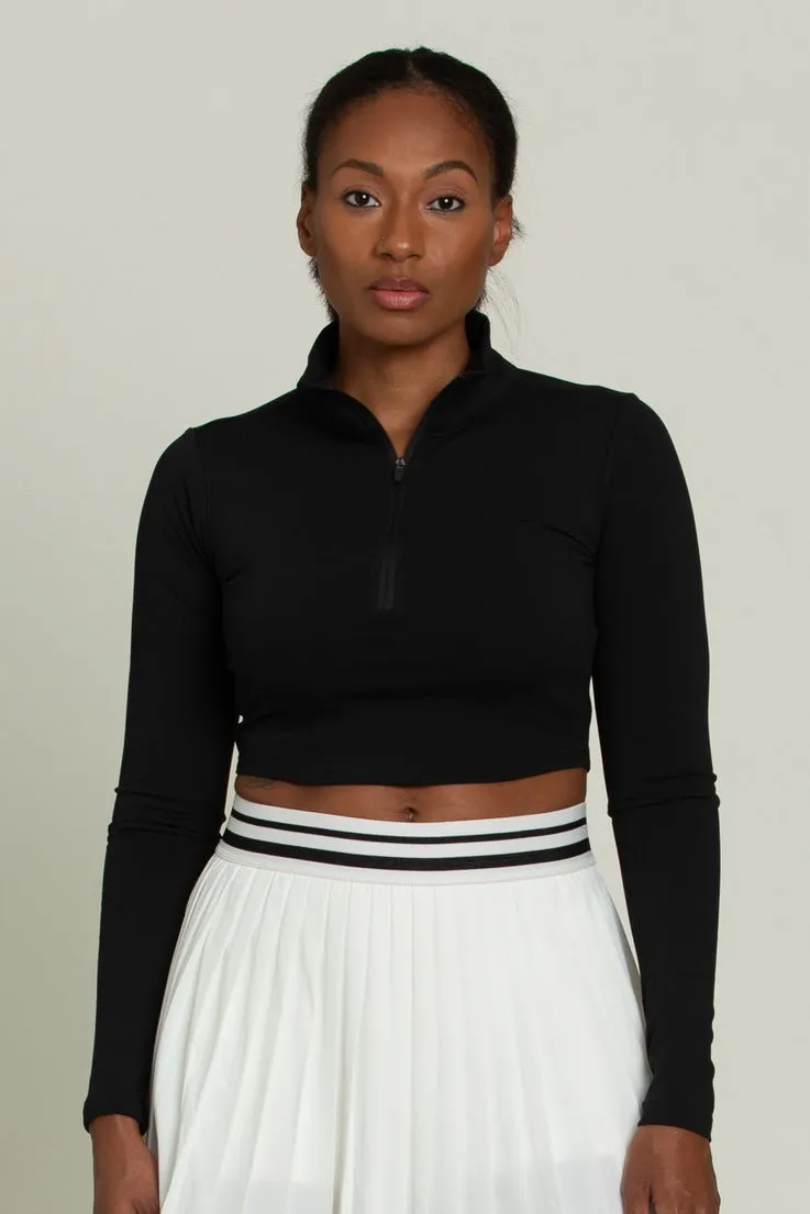 Black Athletic Half-Zip Crop Top sold by Gold Hinge