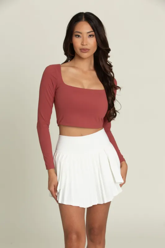 Pale Red Square Neck Long Sleeve Top sold by Gold Hinge
