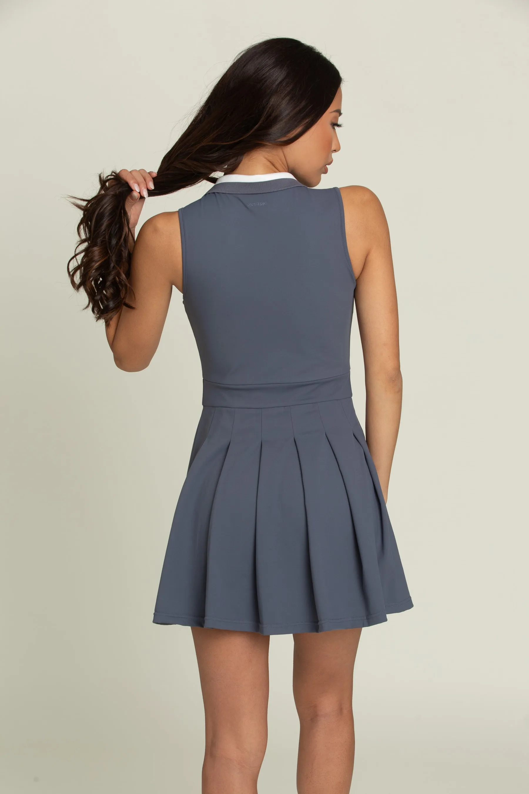 Navy Pleated Lined Collar Tennis Dress sold by Gold Hinge product image thumbnail 4