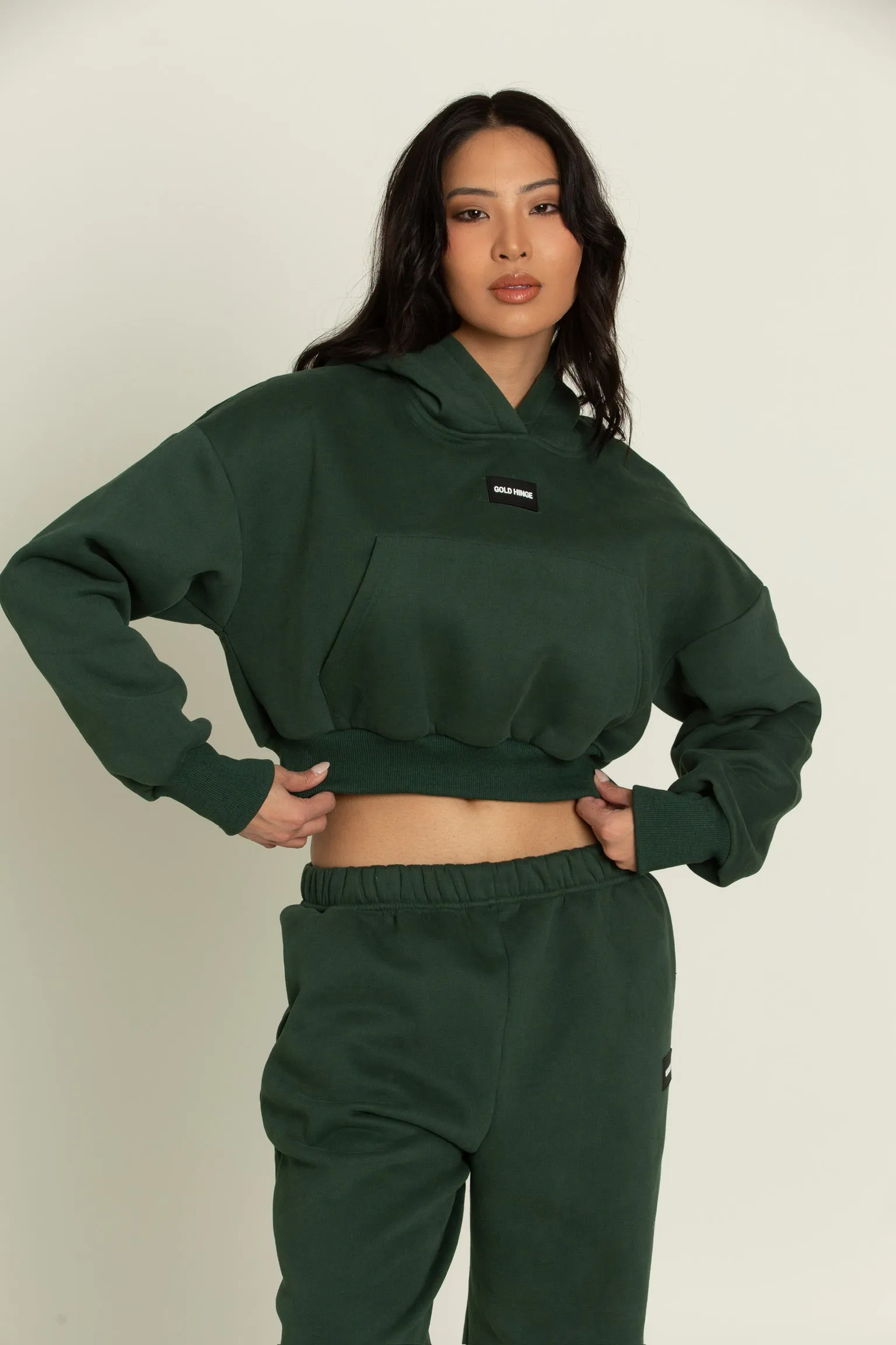 Hunter Green GH Cropped Hoodie sold by Gold Hinge