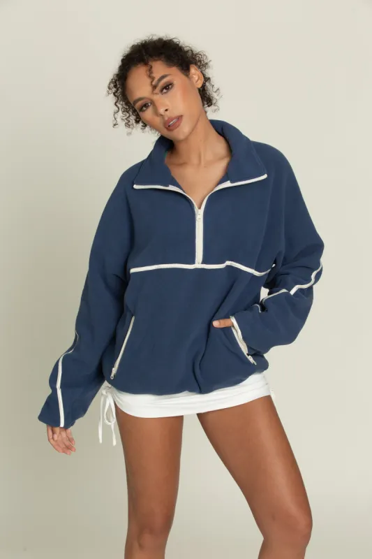 Navy Minimalistic Half-Zip Pullover sold by Gold Hinge