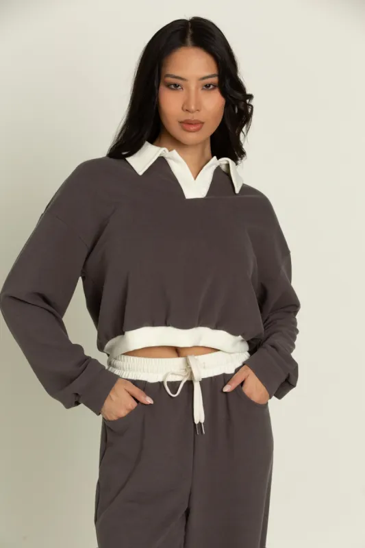 Charcoal Pullover Top sold by Gold Hinge