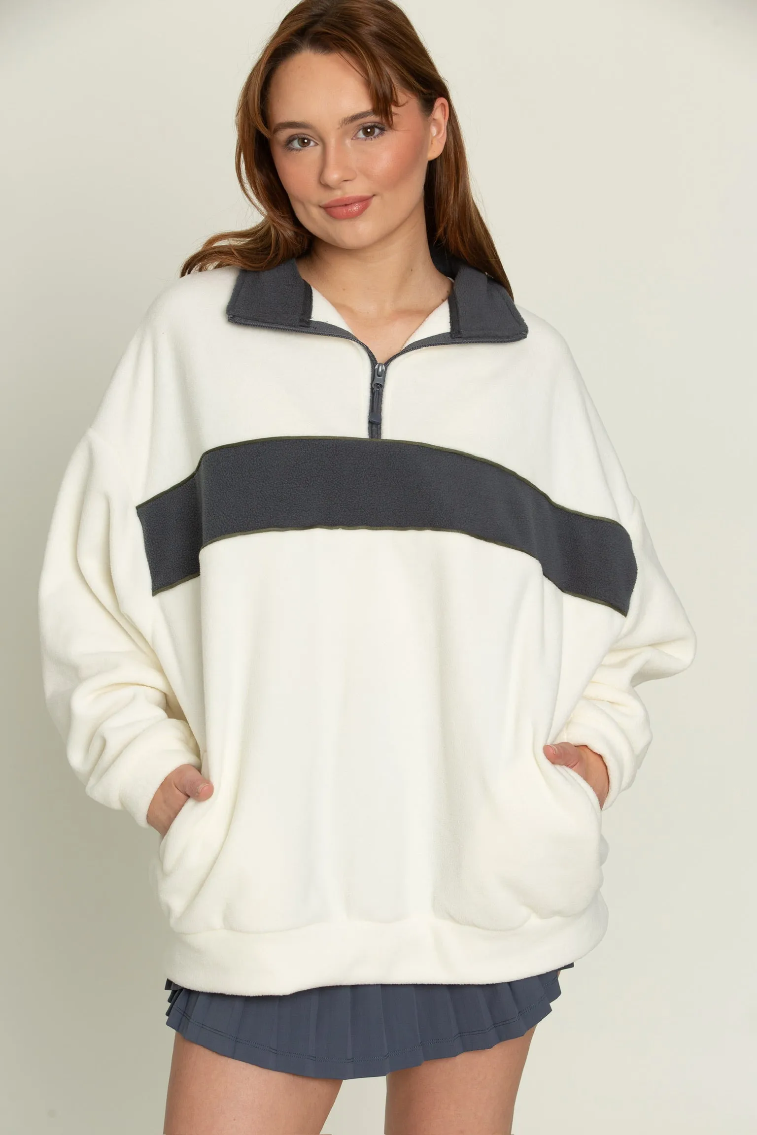Cream Navy Half-Zip Pullover sold by Gold Hinge
