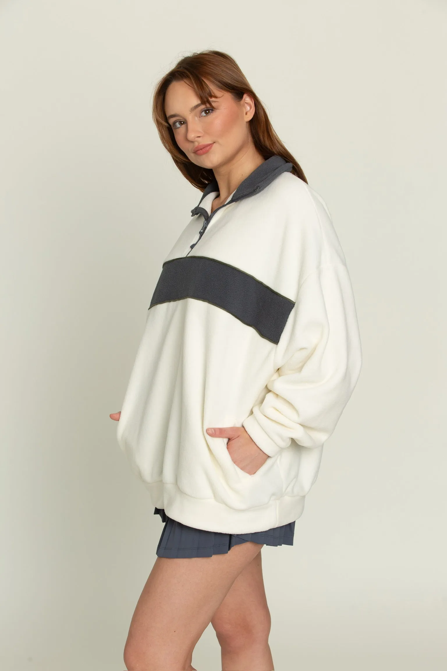 Cream Navy Half-Zip Pullover sold by Gold Hinge product image thumbnail 3