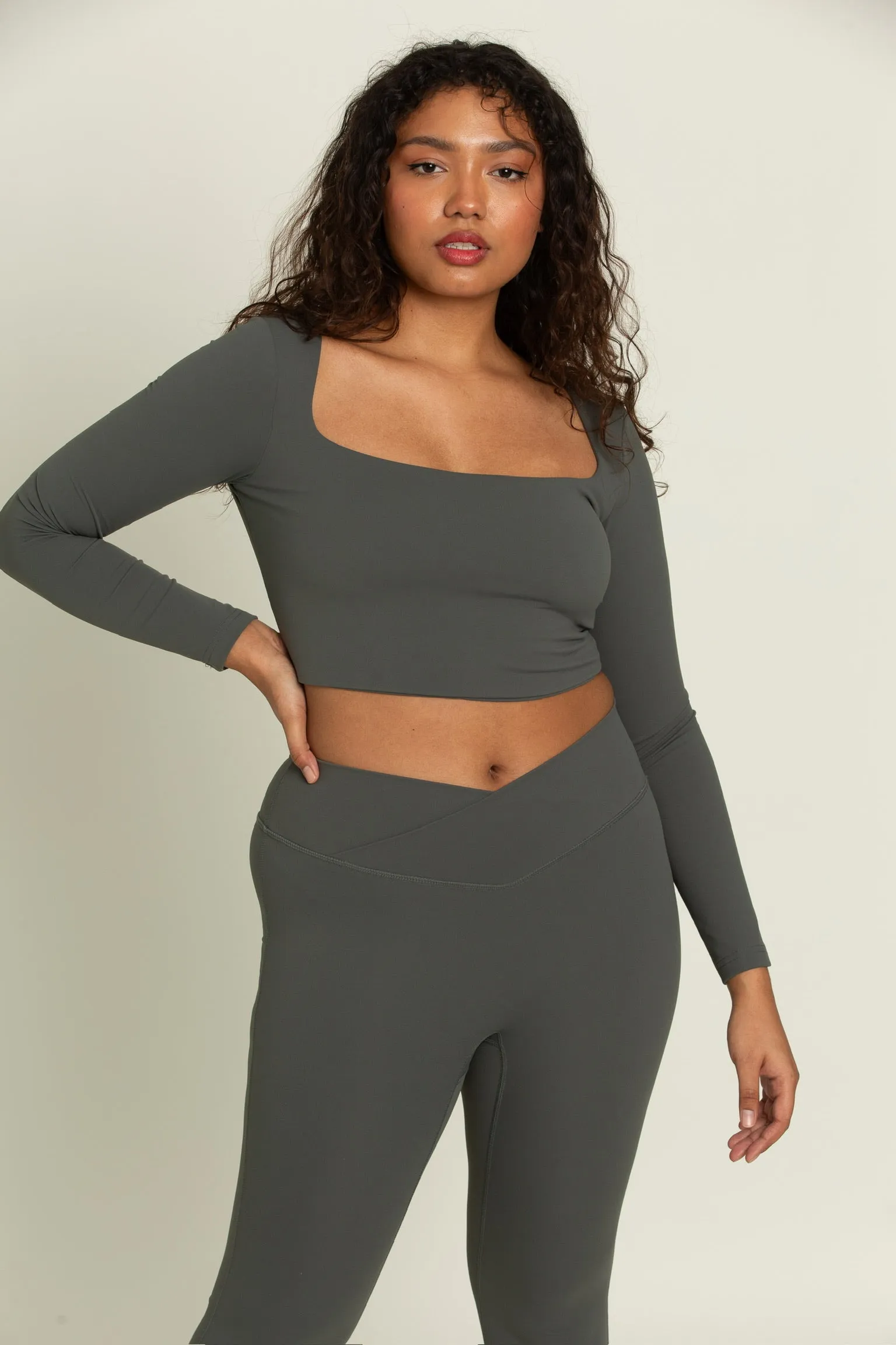 Dull Pine Square Neck Long Sleeve Top sold by Gold Hinge