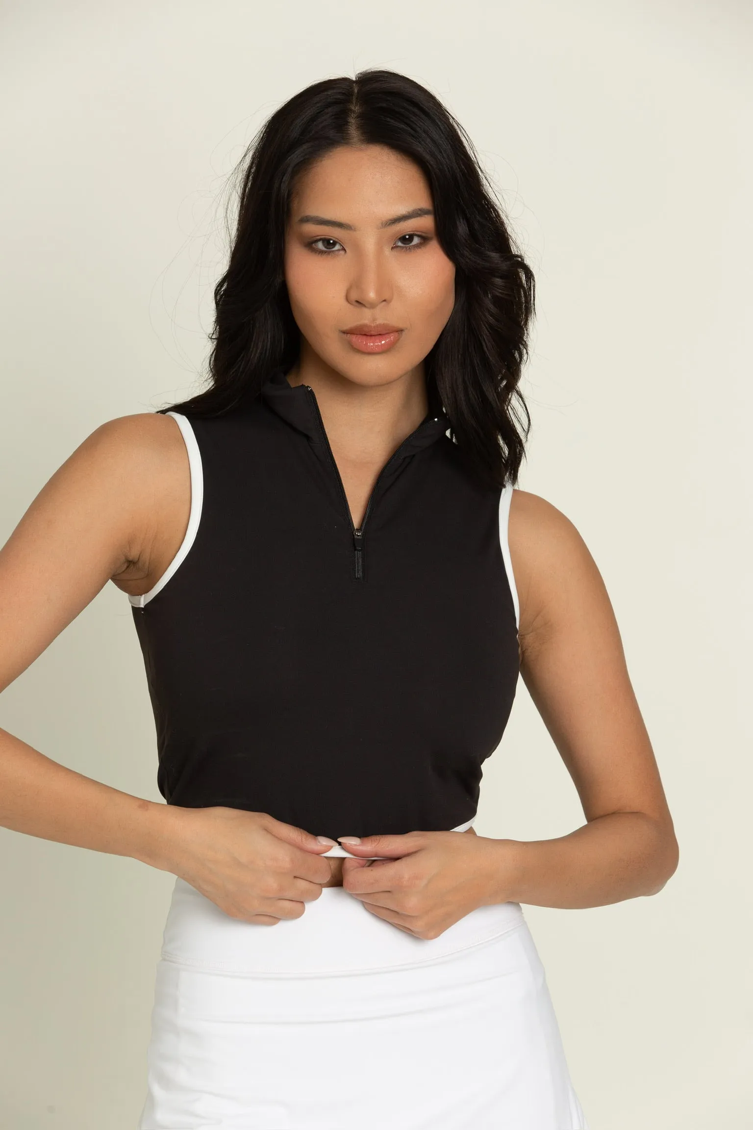 Black White Lined Half-Zip Crop Top sold by Gold Hinge product image thumbnail 4