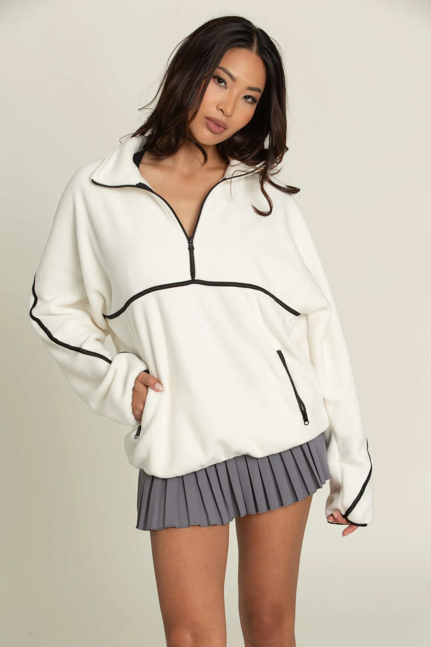 Ivory Minimalistic Half-Zip Pullover sold by Gold Hinge