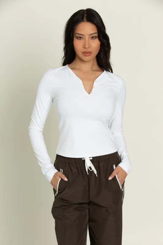 White Long Sleeve Button Top sold by Gold Hinge