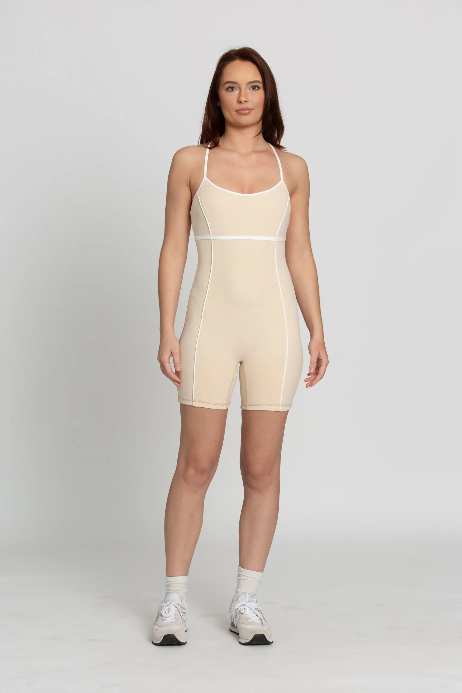 Creme Brulee White Lined Playsuit sold by Gold Hinge product image thumbnail 5