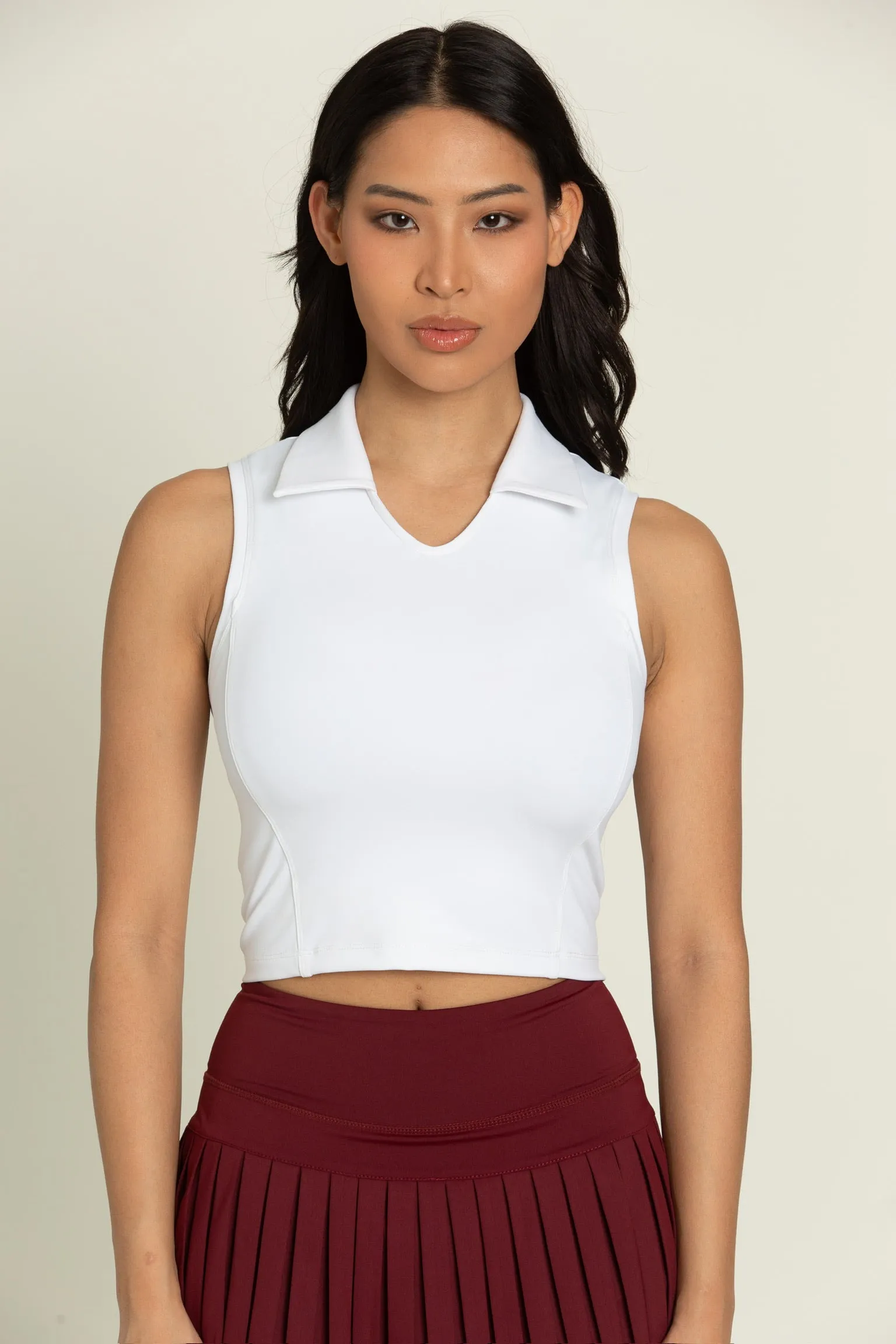Ivory V-Neck Sleeveless Polo Top sold by Gold Hinge product image thumbnail 2