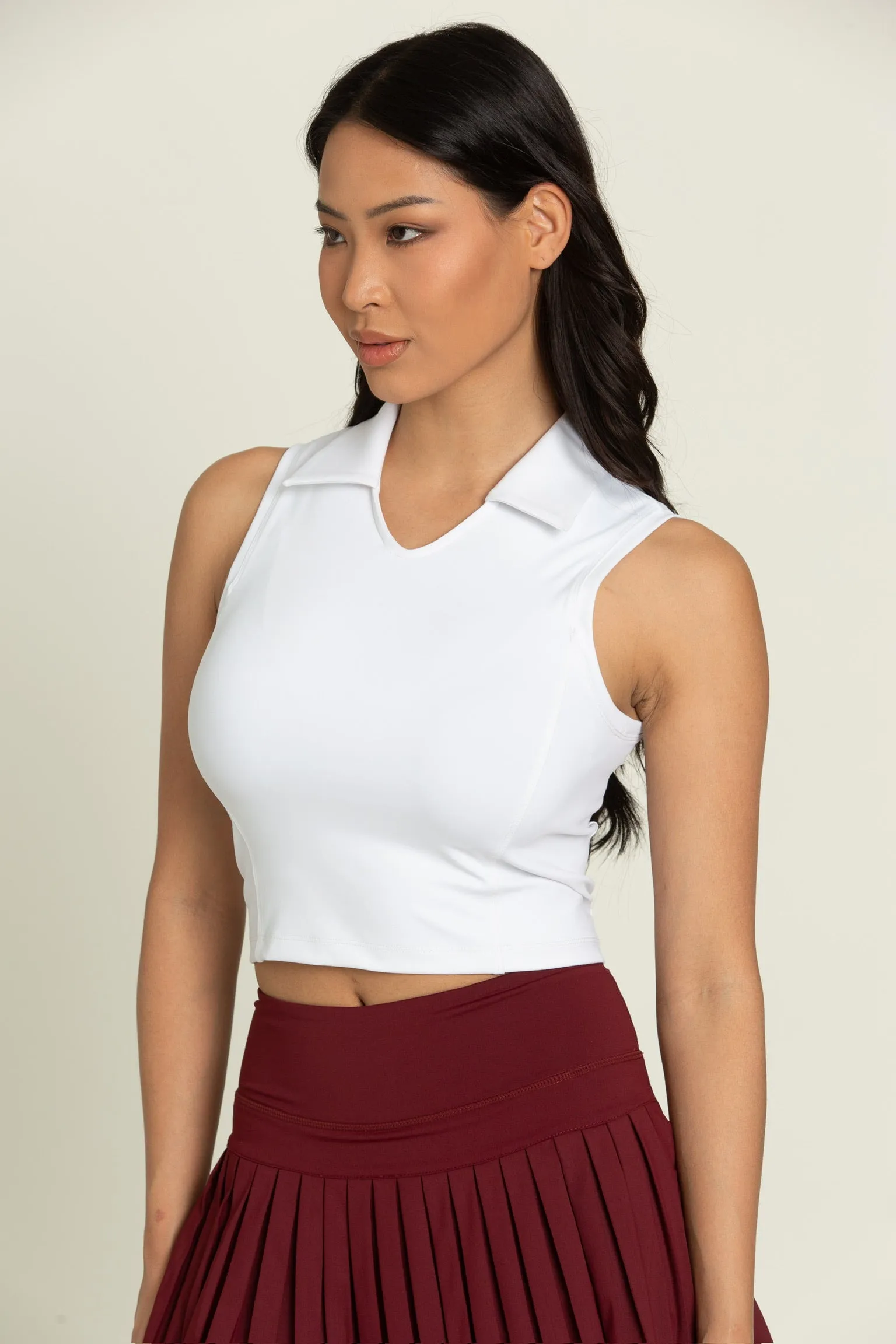 Ivory V-Neck Sleeveless Polo Top sold by Gold Hinge product image thumbnail 4