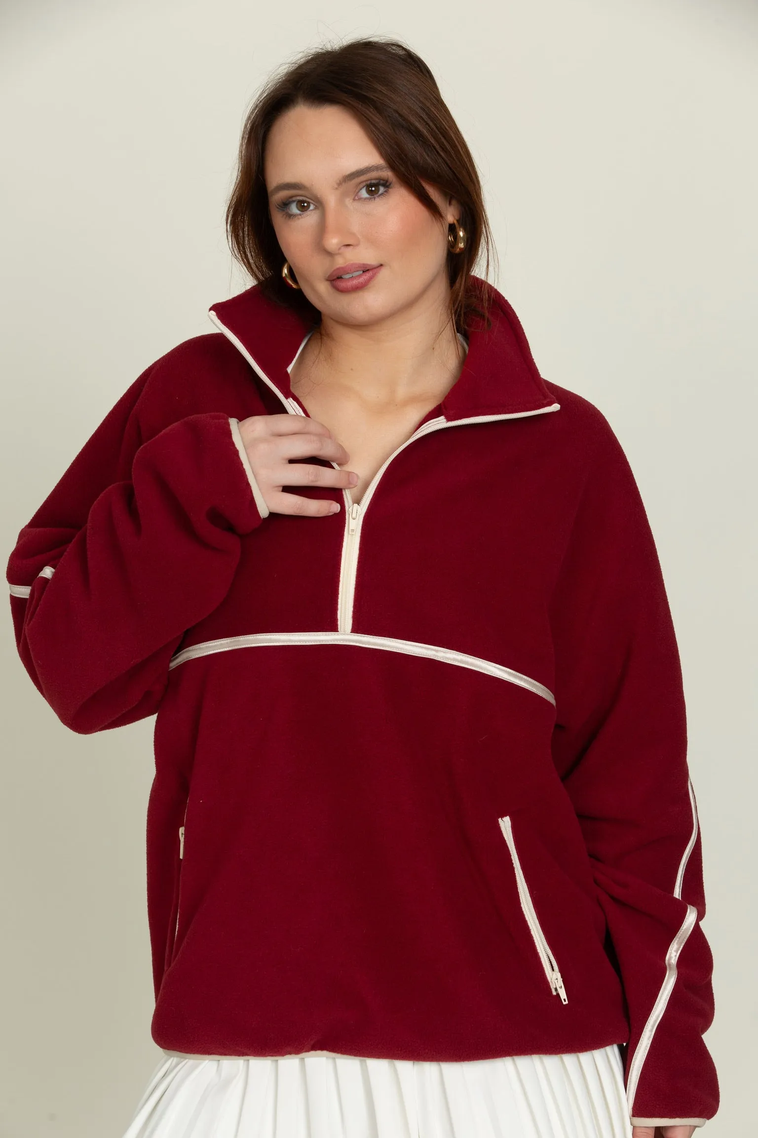 Maroon Minimalistic Half-Zip Pullover sold by Gold Hinge product image thumbnail 2