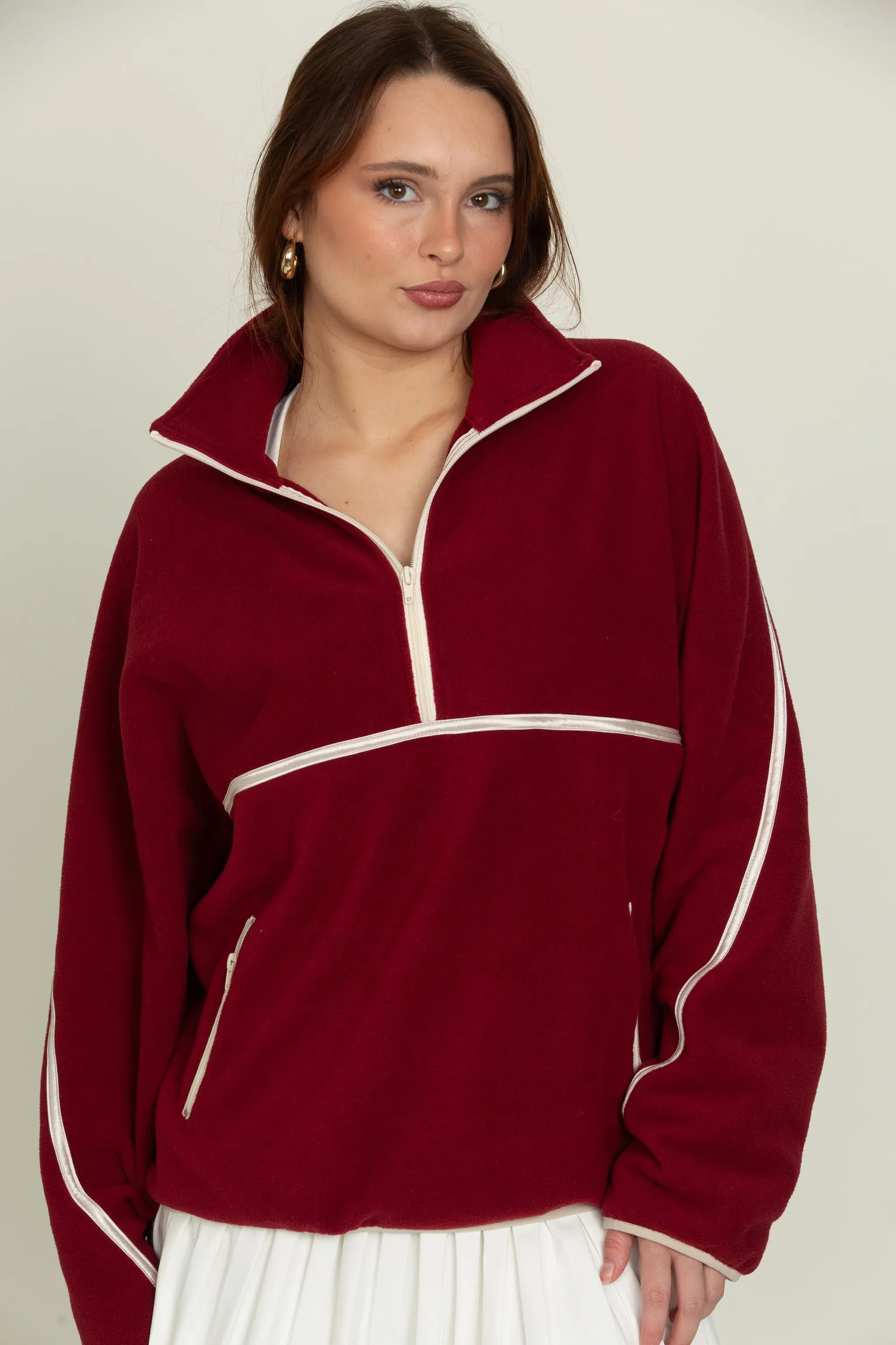 Maroon Minimalistic Half-Zip Pullover sold by Gold Hinge