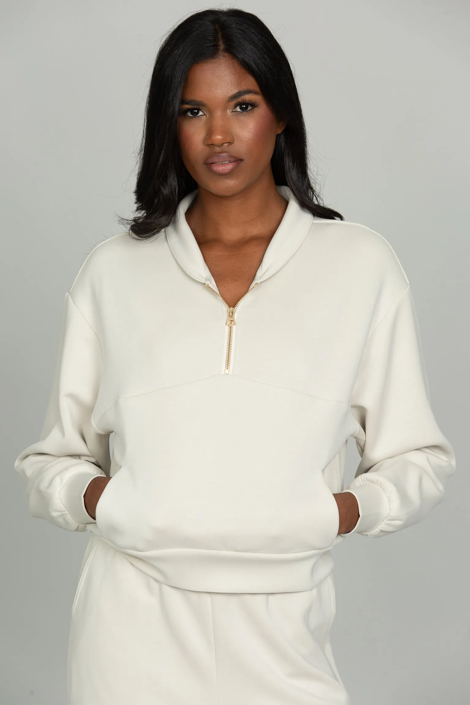 Natural LuxeSoft Lounge Quarter Zip sold by Gold Hinge product image thumbnail 5