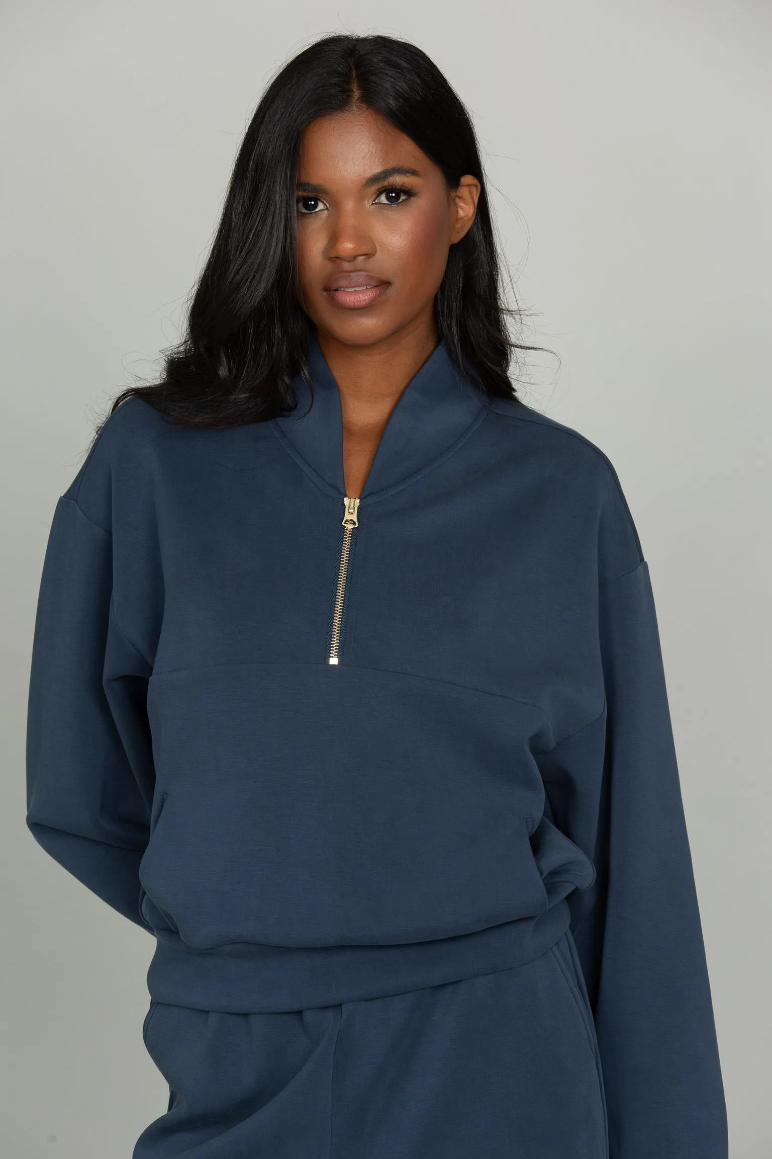Stone Navy LuxeSoft Lounge Quarter Zip sold by Gold Hinge product image thumbnail 5