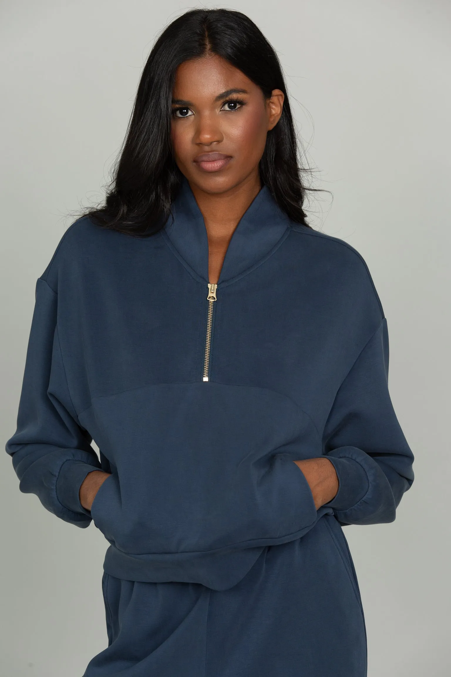 Stone Navy LuxeSoft Lounge Quarter Zip sold by Gold Hinge product image thumbnail 4