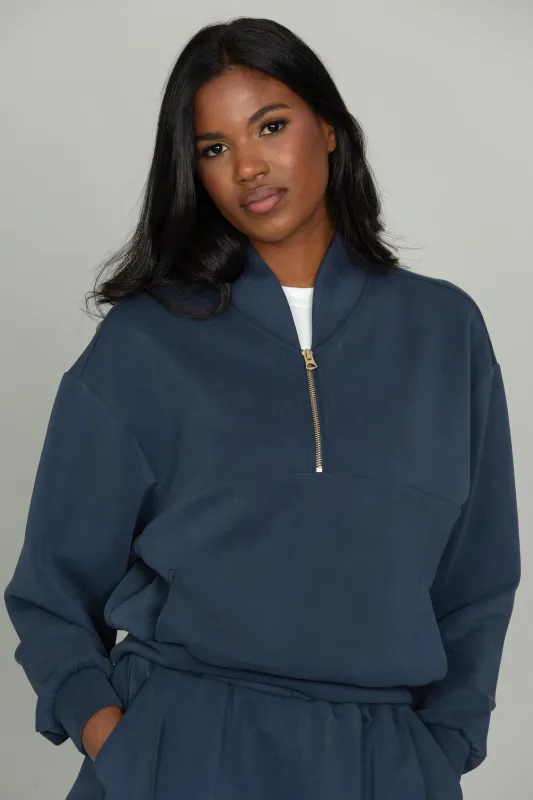Stone Navy LuxeSoft Lounge Quarter Zip sold by Gold Hinge