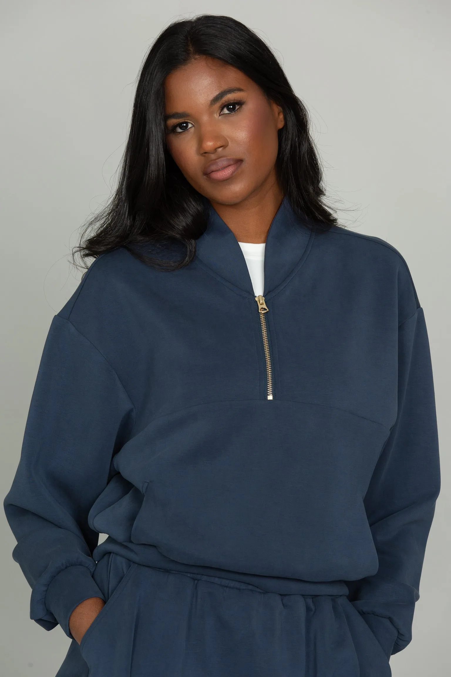 Stone Navy LuxeSoft Lounge Quarter Zip sold by Gold Hinge