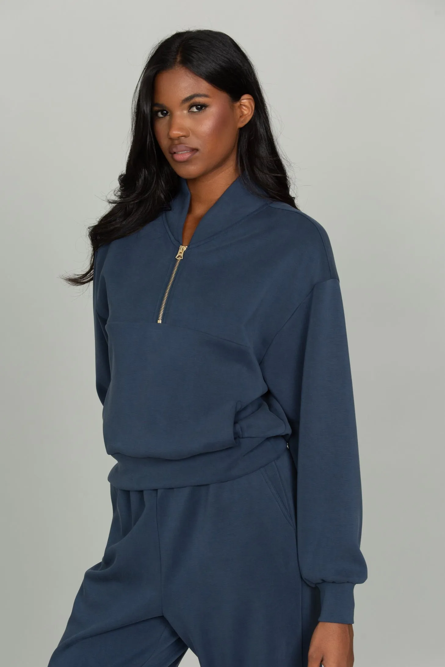 Stone Navy LuxeSoft Lounge Quarter Zip sold by Gold Hinge product image thumbnail 2