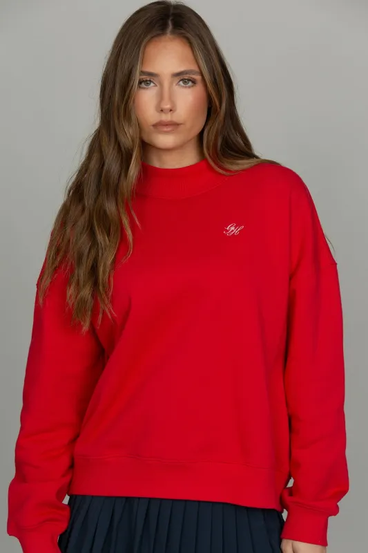 Bright Ruby Prep Mock Neck sold by Gold Hinge