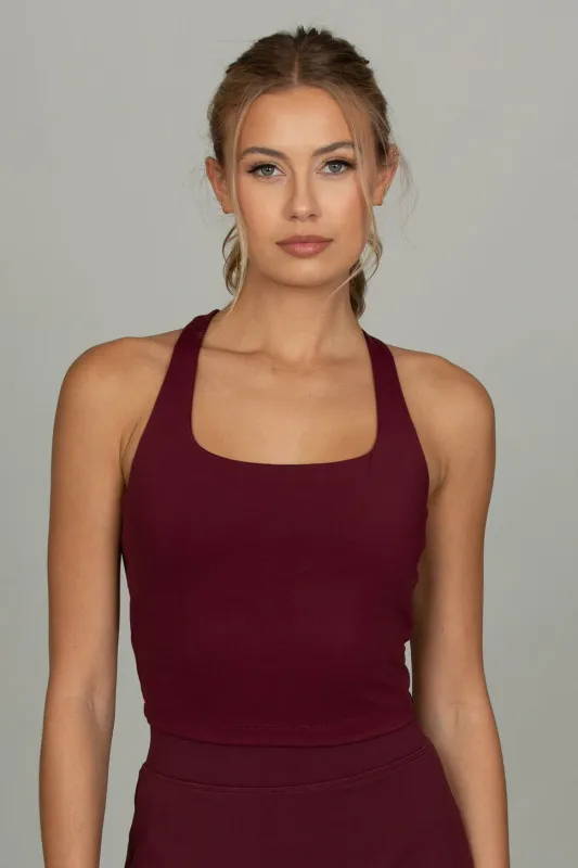 Burgundy Criss Cross Back Yoga Tank sold by Gold Hinge