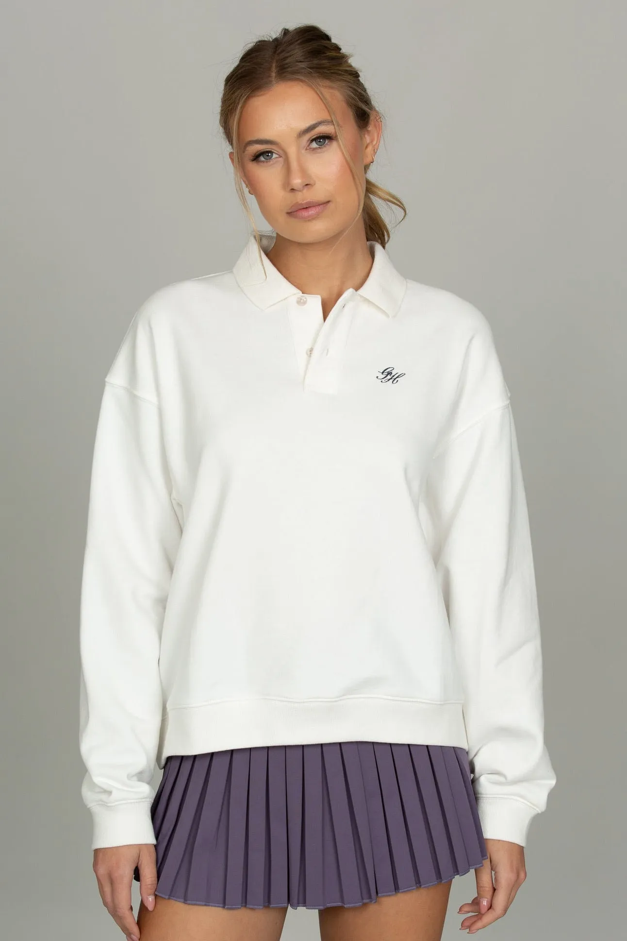 White Long Sleeve Polo sold by Gold Hinge