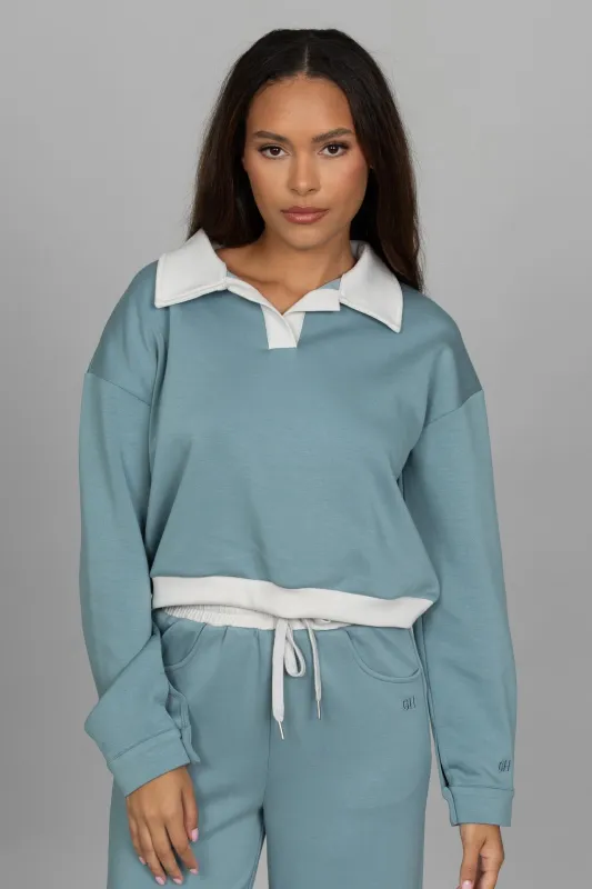 Stone Blue LuxeSoft Collared Pullover made by Gold Hinge