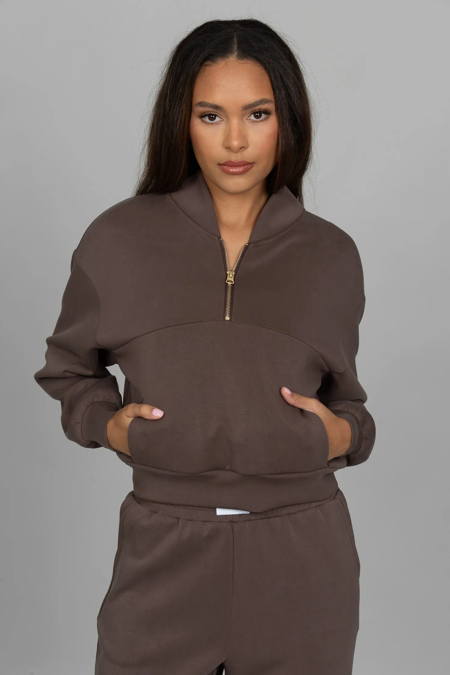 Mocha LuxeSoft Lounge Quarter Zip sold by Gold Hinge product image thumbnail 4
