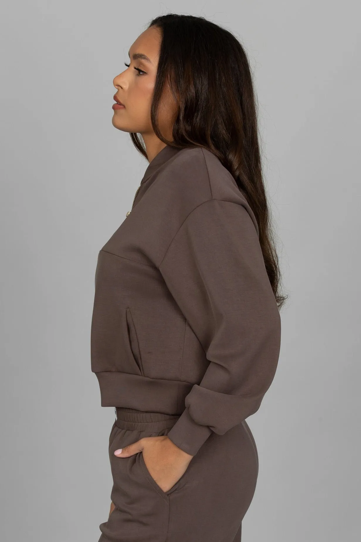Mocha LuxeSoft Lounge Quarter Zip sold by Gold Hinge product image thumbnail 5